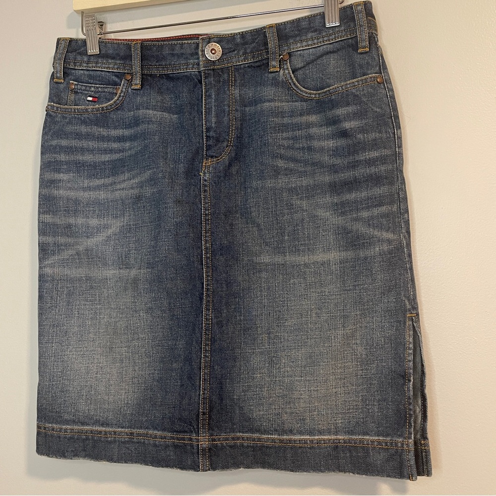 Vintage 1990s Tommy Hilfiger Flag Label Blue Denim Skirt 6